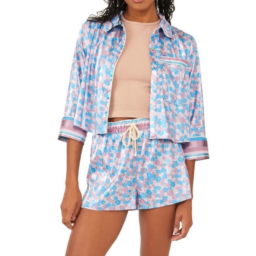 Free People Pillow Talk Silky Satin PJ Pajama Set NEW WITH TAGS
